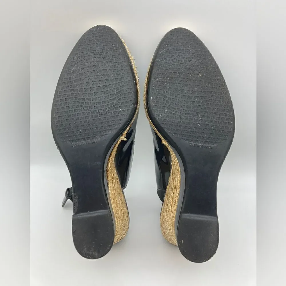 Stuart Weitzman Black Patent  Leather Wedge Platform Sandals Size 9,5